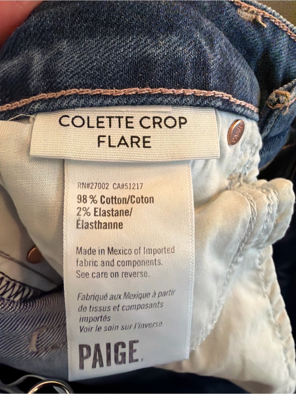PAIGE Colette Crop Flare Jeans Womens 27 Blue Distressed Raw Hem High Rise - Picture 5 of 8
